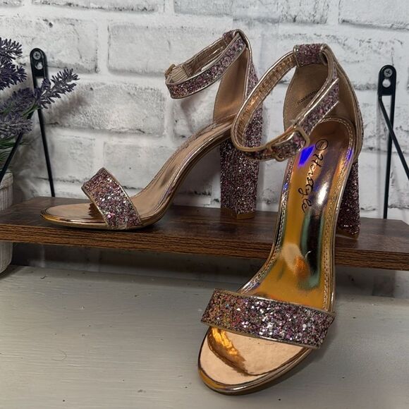 Herstyle Sequins Open Toe Pumps 4” Dress Formal Dance Party Size 7 - Picture 12 of 15